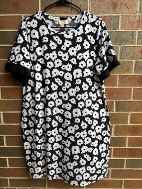 Dress | Michael Kors | Black White Floral Ruffle Sleeve | L